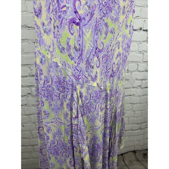 VTG I.C.E. Purple Green 100% Silk Chiffon Floral Beaded Flowy Maxi Long Skirt M - Picture 13 of 13